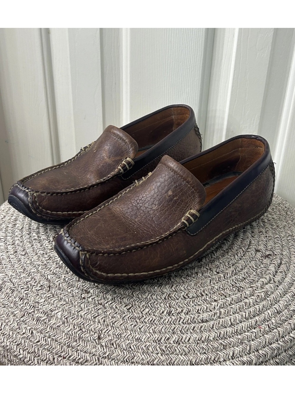 HS Trask Driving Moccasin Loafer Mens 9.5 Brown Leather Casual Preppy Slip On - Picture 4 of 10